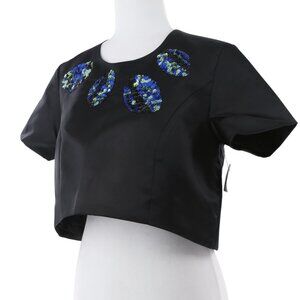 Lulu & Coco Black Sequin Applique Women’s Crop Top T-Shirt - Retail $125 - NWT
